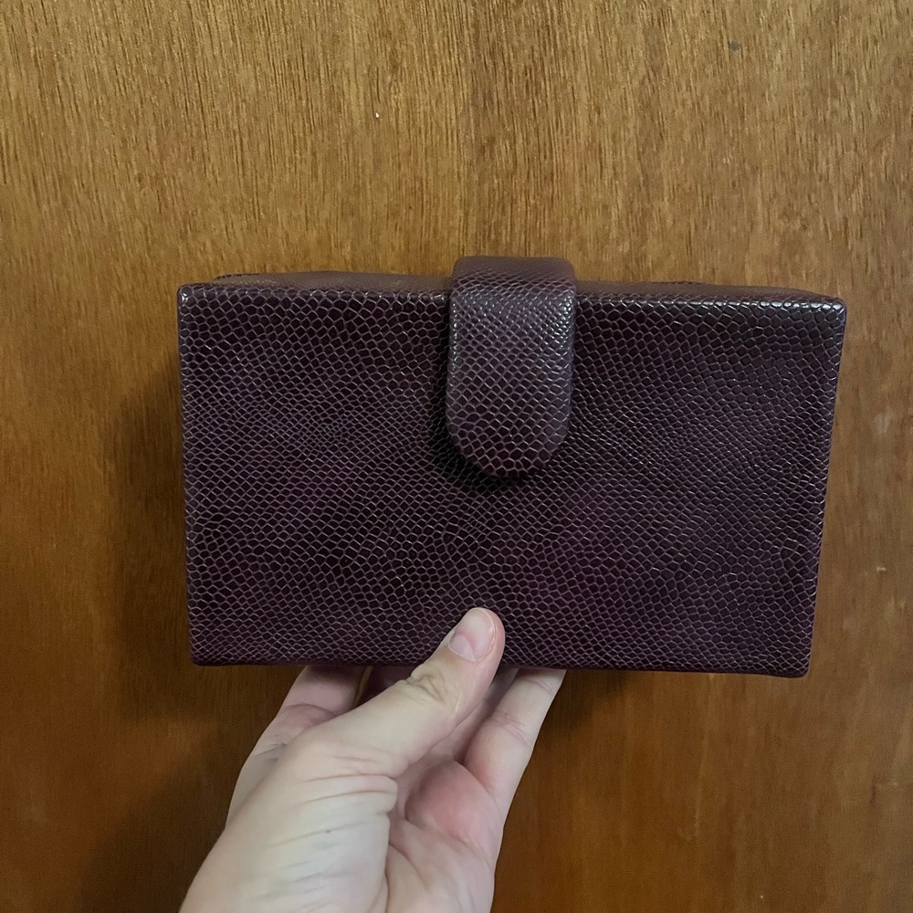 Plum Faux Snake Clutch